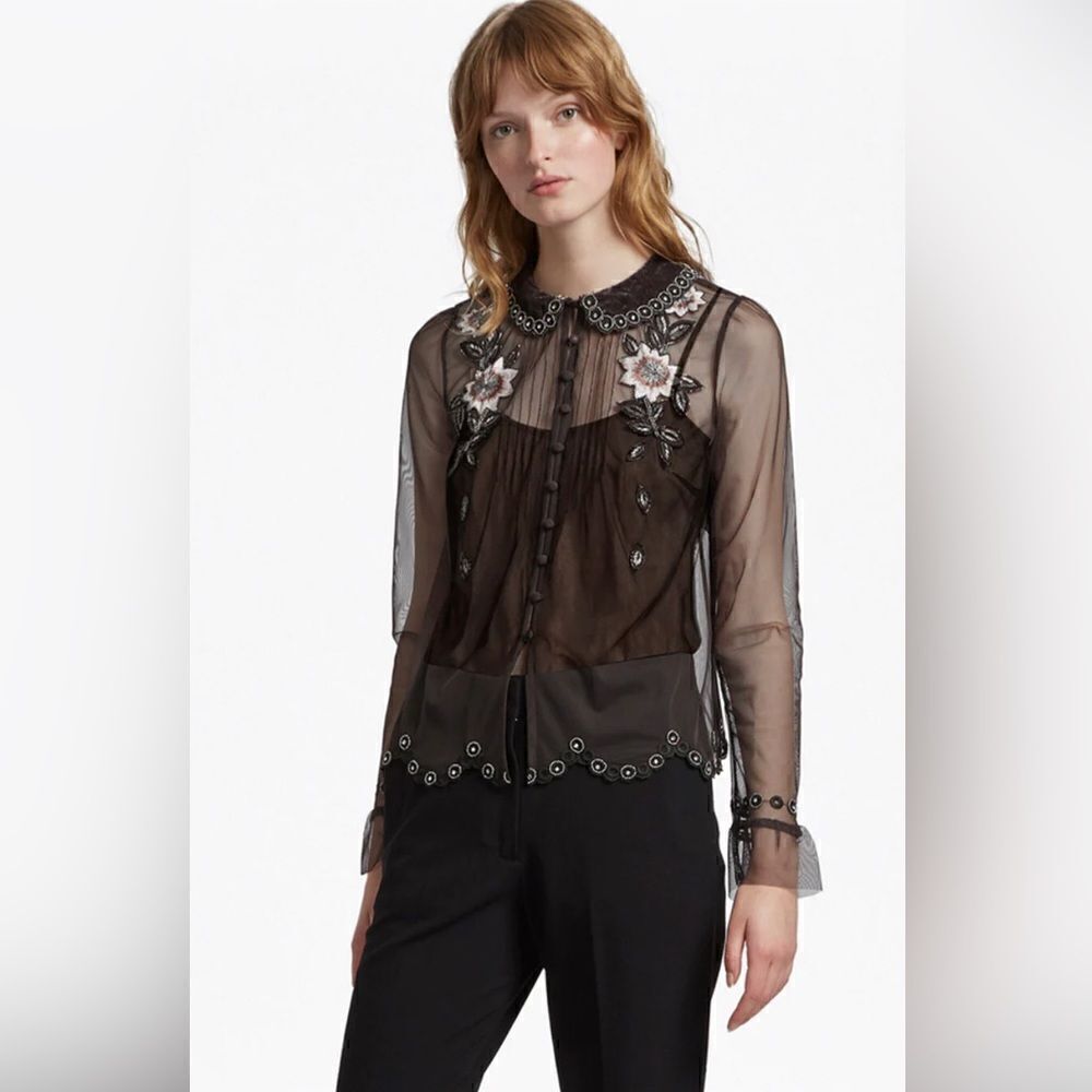 French Connection Alyssa Floral Blouse Smokey Color Size 4 NEW w/ Tags